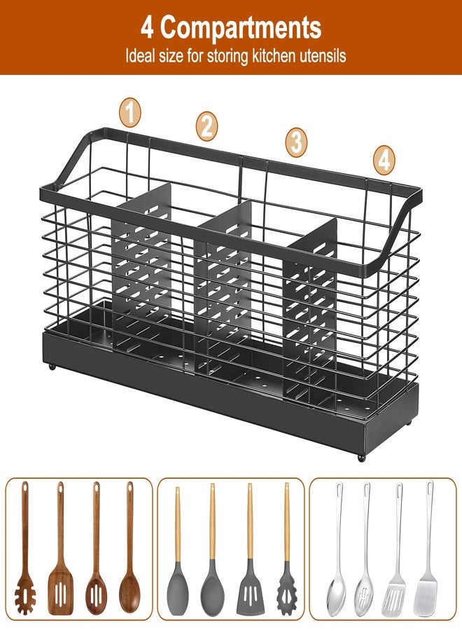 MYITYARD Utensil Holder for Kitchen Counter, Large Cooking Utensil Organizer with 4 Compartments, Matte Black Kitchen Organization for Countertop, Forks, Knives, Spoons, Cooking Tools - Image 5